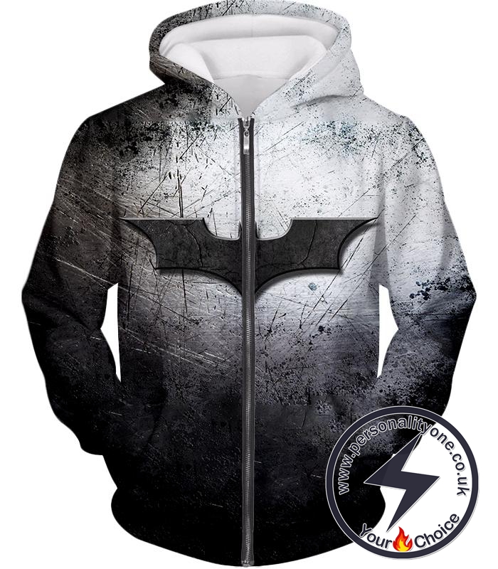 Peoples Justice Symbol Batman Logo Cool Scratched Grey Zip Up Hoodie